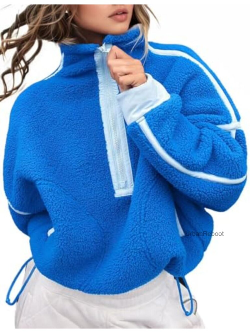 Women's Half Zip Fleece Pullover Oversized Crop Top Hoodie with Pockets